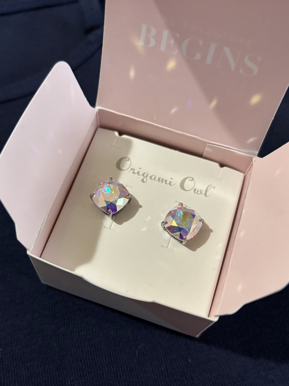 Origami Owl Iridescent Aurora Crystal Stud Earrings - Multicolor Sparkle